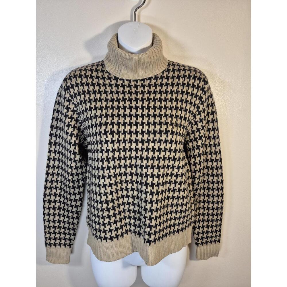 Vtg Ann Taylor Sweater Womens Sz Sm Turtle Neck Houndstooth Italian Merino Wool